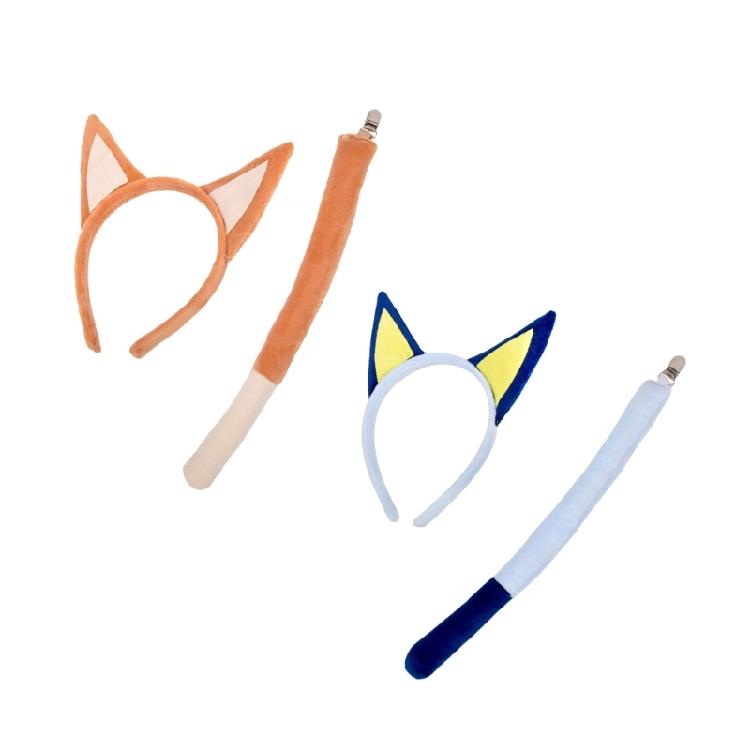 Animal Costume Accessories Plush Dog Ears Headband and Long Tail with Clip Set for Halloween Birthday Party Supplies