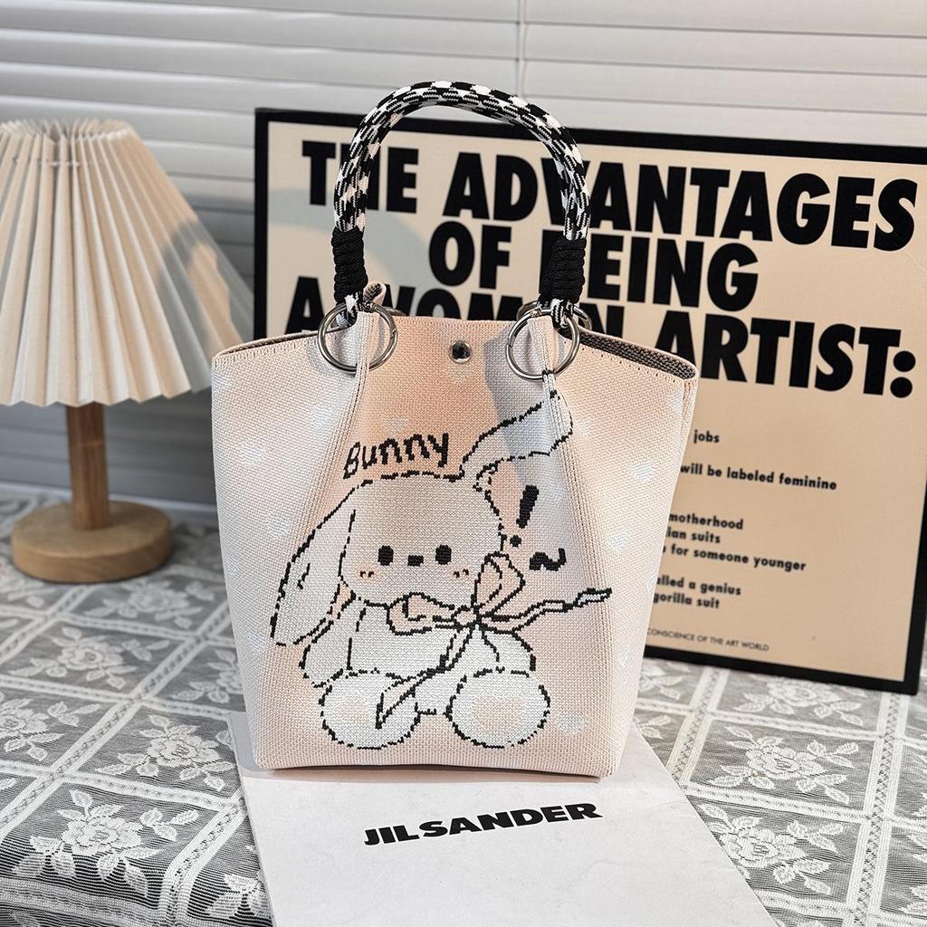 Handtasche mit großer Kapazität im japanischen und koreanischen Strickstil - Tragbare, pendlerfreundliche Tragetasche mit einem kleinen quadratischen Design für diverse Gegenstände