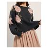 Women S Loose Round Neck Long Sleeve Knit Sweater Lazy Floral Pattern