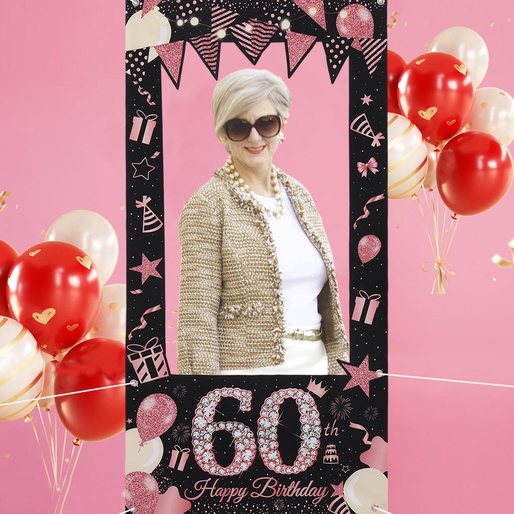 30th 40th 60th Birthday Photo Frame Photo Booth Props Rose Pink Gold Adult 30 40 60 Years Old Birthday Party Decor Background