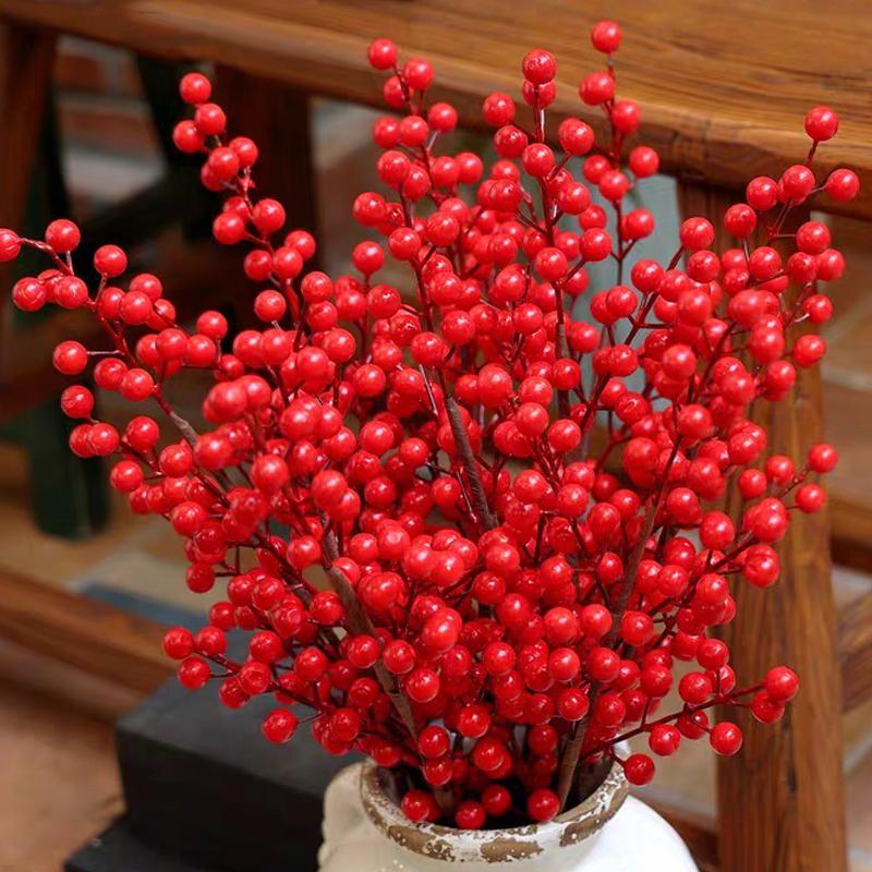 Artificial Berries Christmas Red Berry Branches for Xmas Tree Decoration Party Home Table Ornaments Red Fruit Wreath DIY Gift