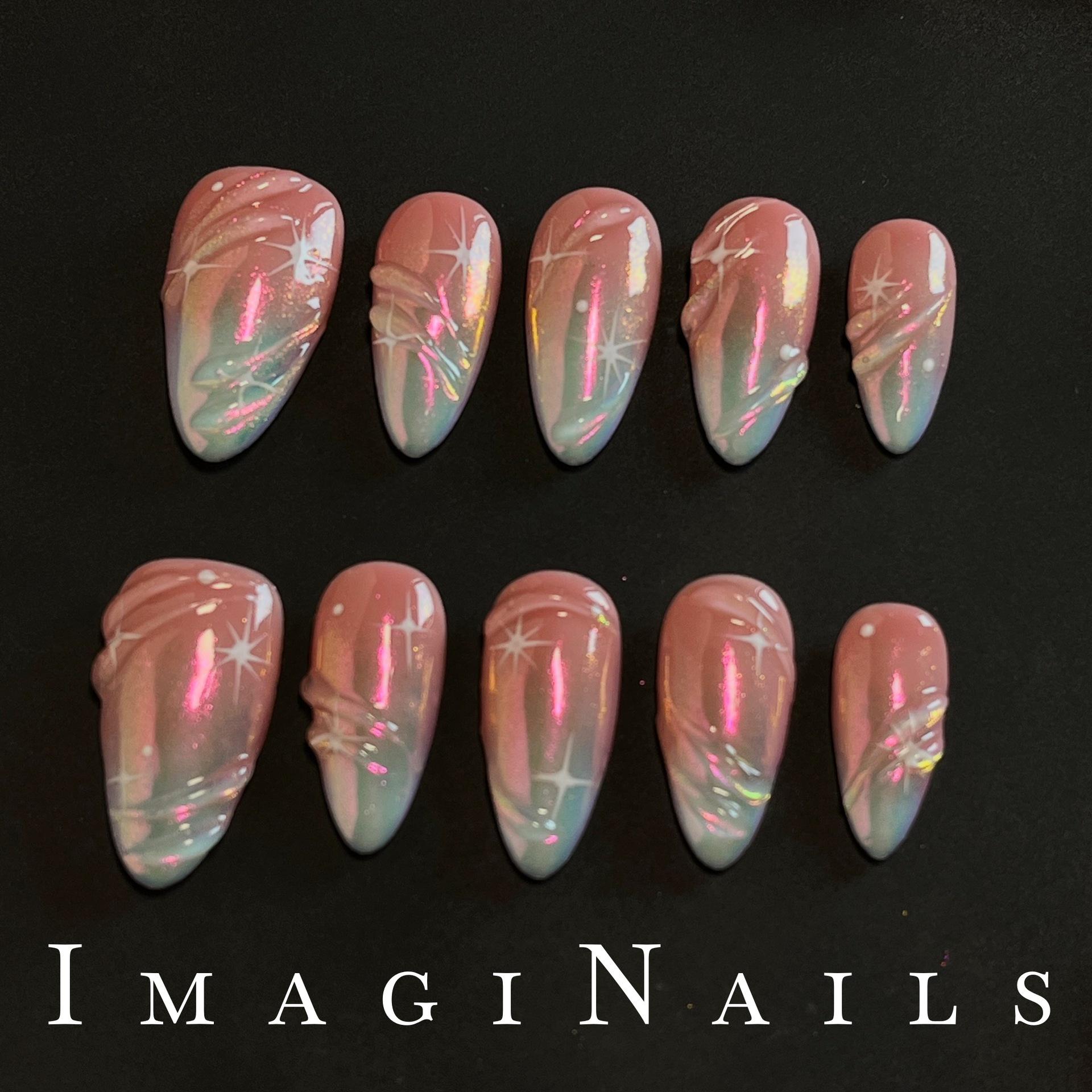 3D Carved Almond-Shaped Press-On Nails Short Almond - Large