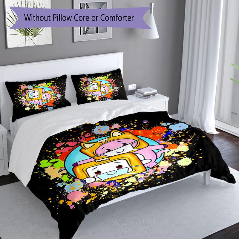 3pcs Lankybox Foxy and Rocky Pattern Bedding Set Duvet Cover Set Includes Duvet Cover &pillowcases, Perfect All Season Bedroom Decoration & Gift
