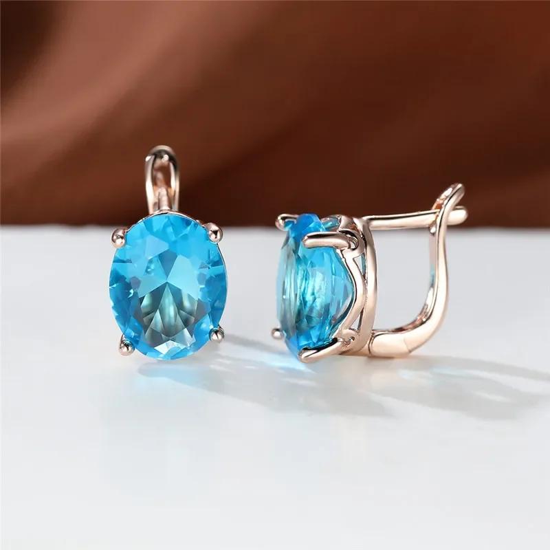 2025 Kristall Damen Weiß Oval Stein Clip Ohrringe Roségold Farbe Multicolor Zirkon Hochzeitsschmuck für Frauen