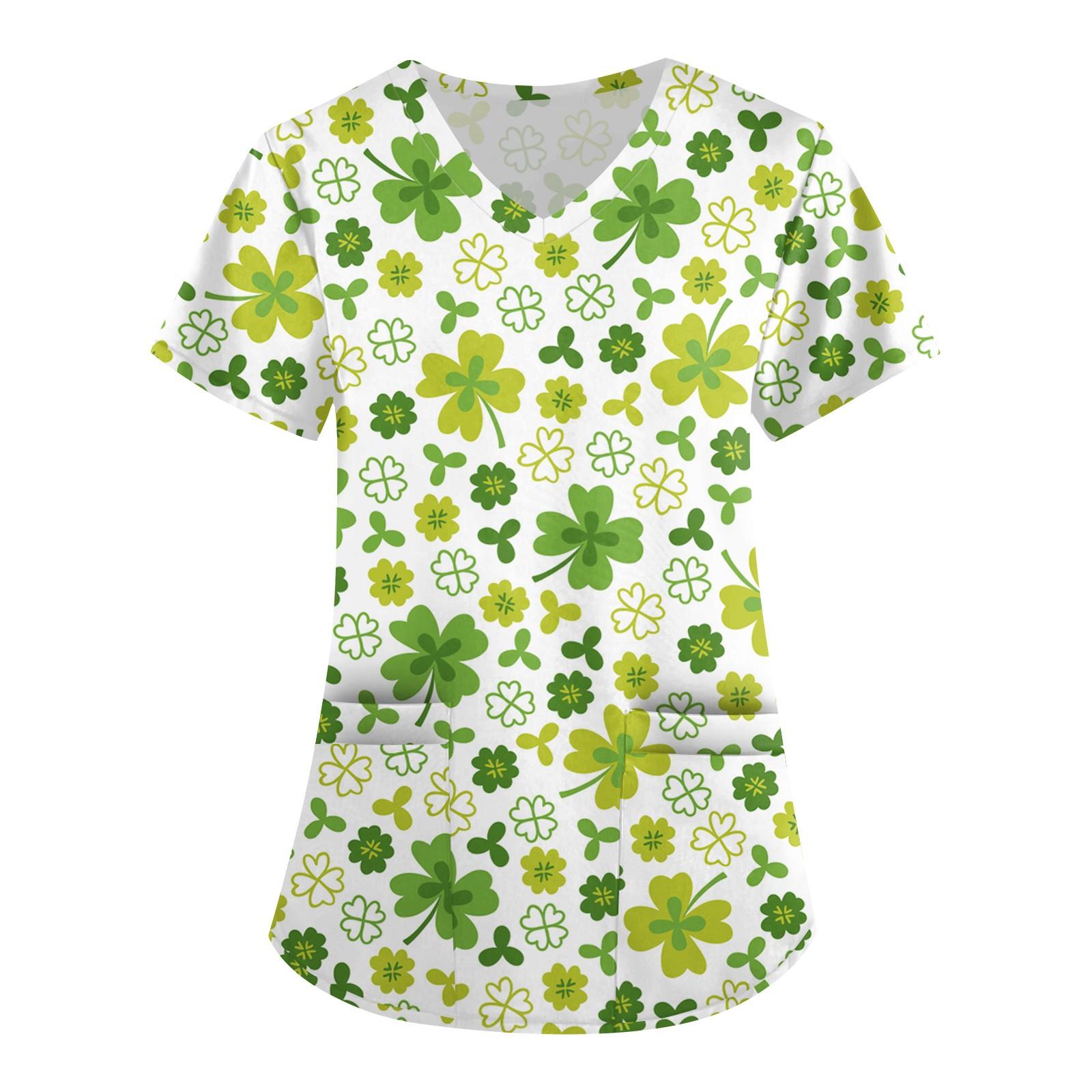 

Женская симпатичная принтованная рабочая одежда с V-образным вырезом, двухслойными карманами, базовым коротким рукавом, пуловером XL жёлтый