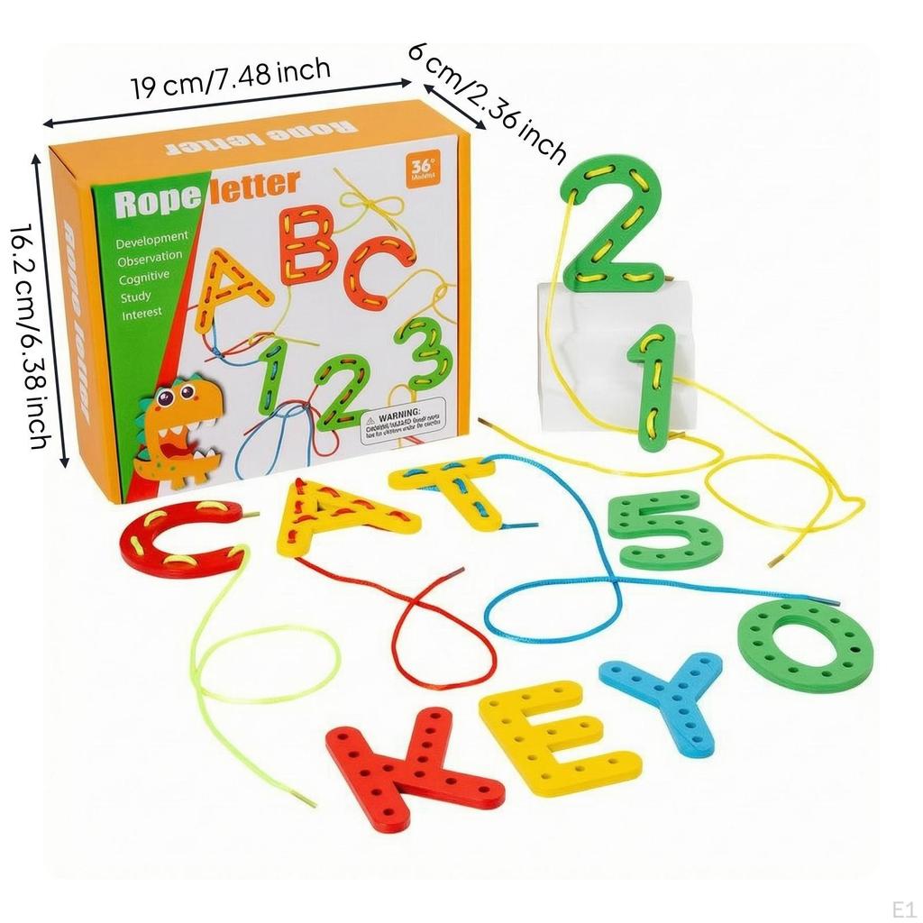 Alphabet und Zahlen Schnürset Buntes Spielzeug Holz Schnürfein