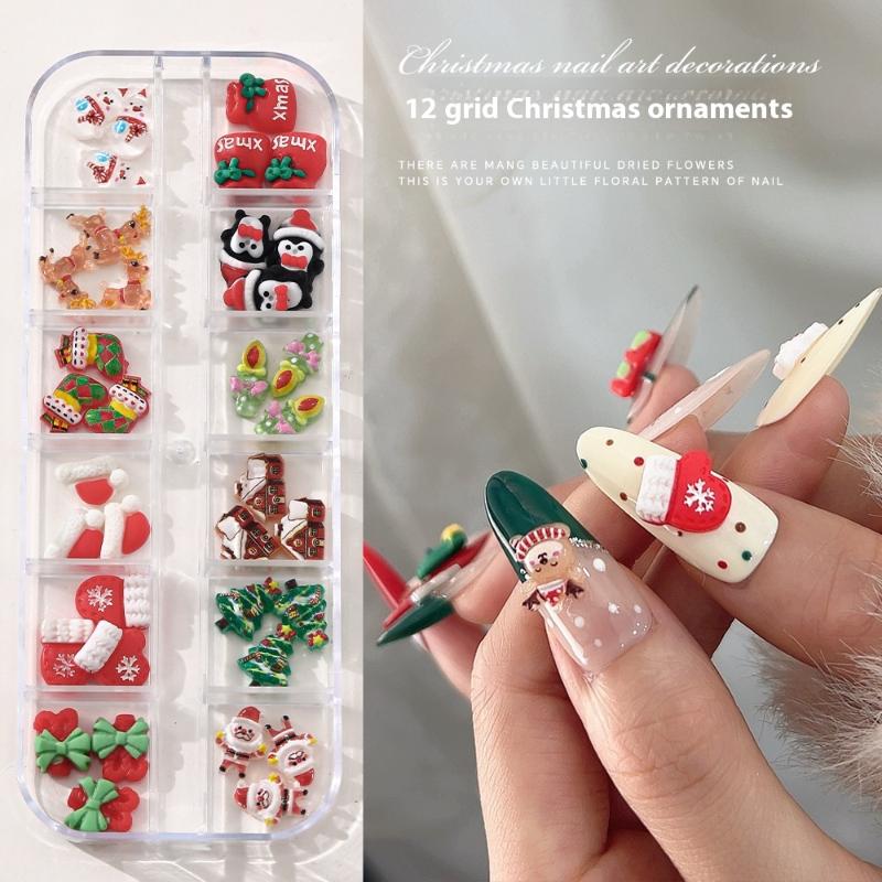 12 Grids Nail Enhancement Christmas Style Milu Deer Snowflake Nail Decoration Nail Charm Diy Manicure Tools