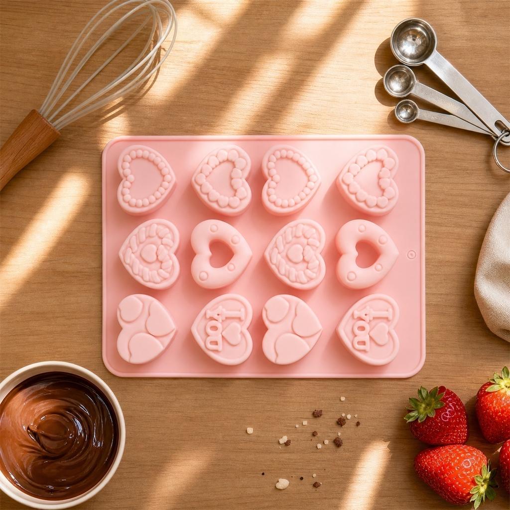 Rectangular Heart Shape Silicone Mold for Mousse Chocolate Food Grade Flexible Non Stick High Temperature Resistant Baking Mold for Desserts