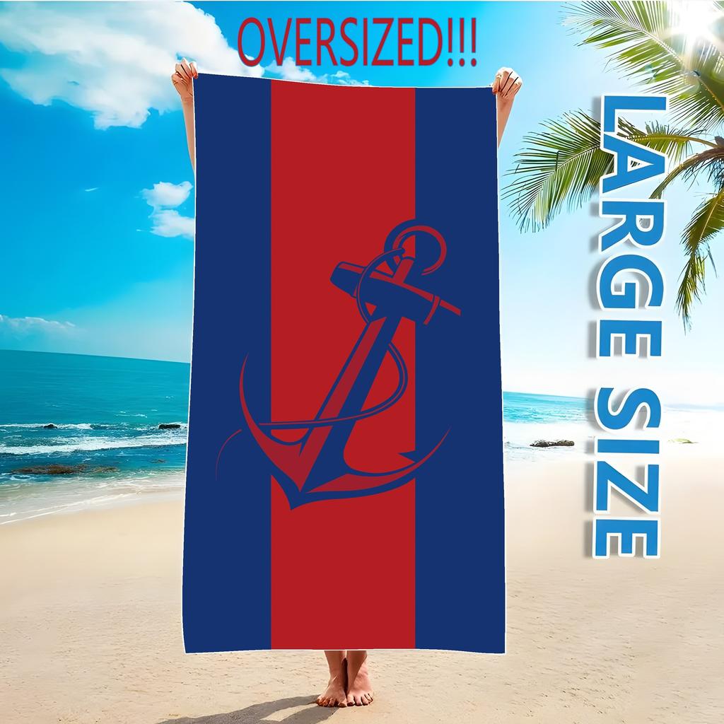 Blauwe & Rode Strandlaken met Anker-Embleem voor Ultiem Zeecomfort Geschikt voor handdoeken, badhanddoeken, strandlakens