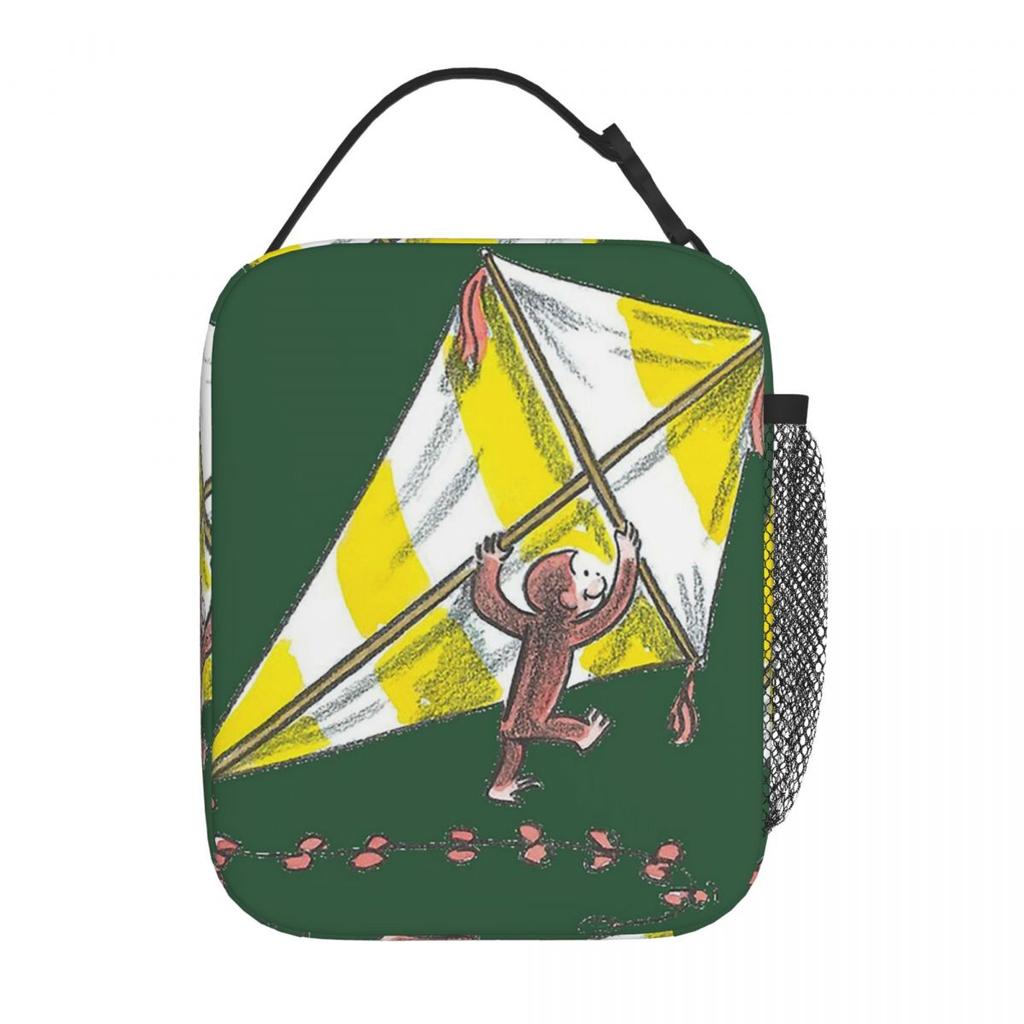 Isolierte Lunchtasche mit Curious George und Blumenmuster für Damen Kinder Tragbare Lebensmittelboxen Thermische Lunchbox Tragetasche