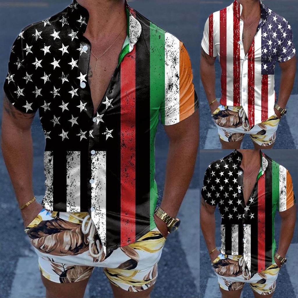 Nová letní košile 3D digitální tisk Den nezávislosti Tisk Neformální Volná Havajská košile Krátký rukáv