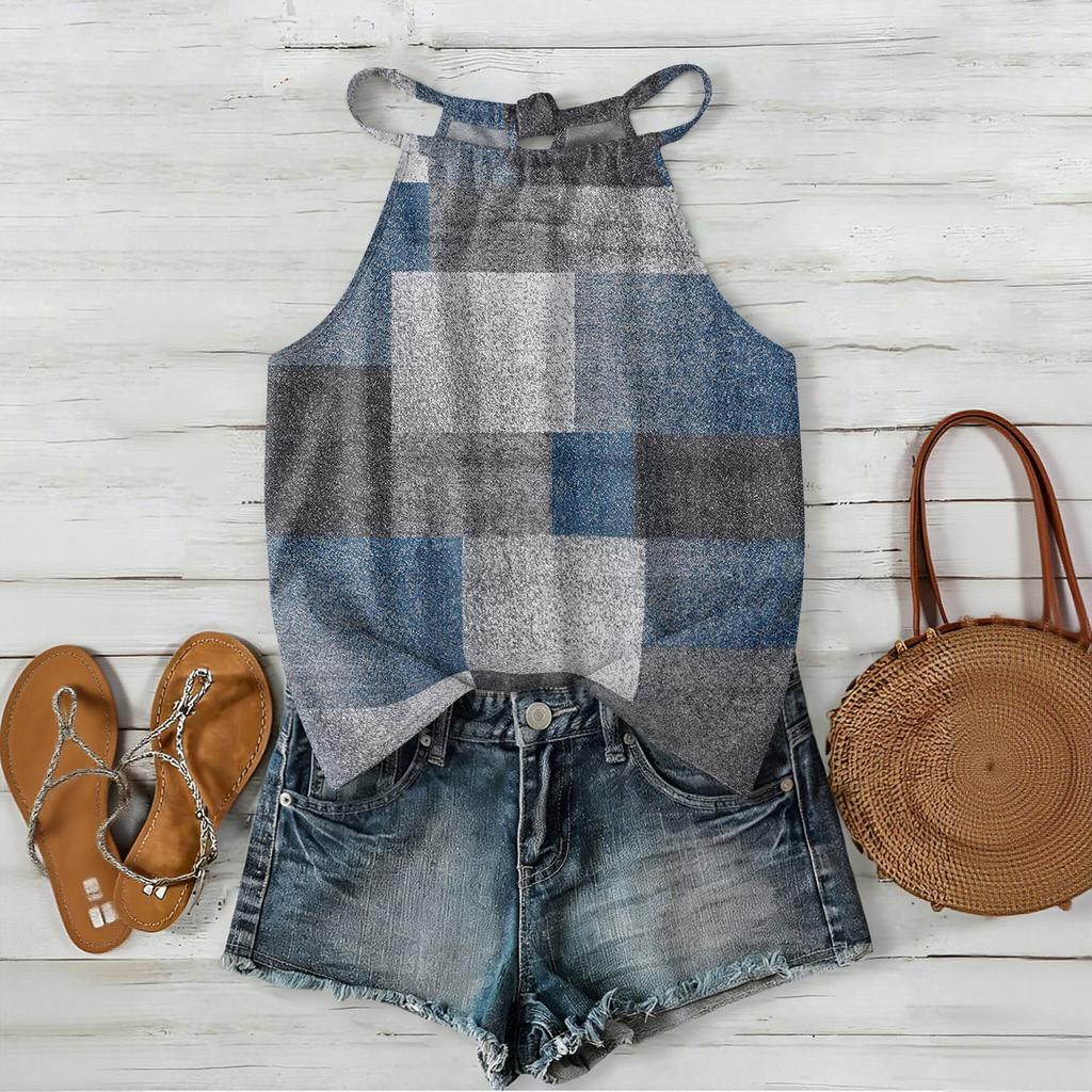 Women Geometric Print Bohemian Style Sleeveless Neck Tank Top Loose Fit Summer Blouse for Outdoor and Daily Wear