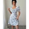 Square Collar Summer Puff Short Sleeve Floral Dress Fashion Elegant Slim Fit A-line Party Short Dress Female Casual Sweet Holiday Clothing