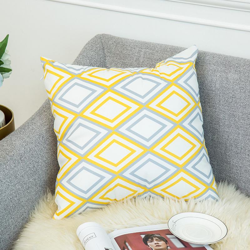 Warm Yellow and Gray Geometric Striped Pillowcase Pattern Sofa Thickened Short Plush Simple Cushion Cover Does Not Include Pillowcases