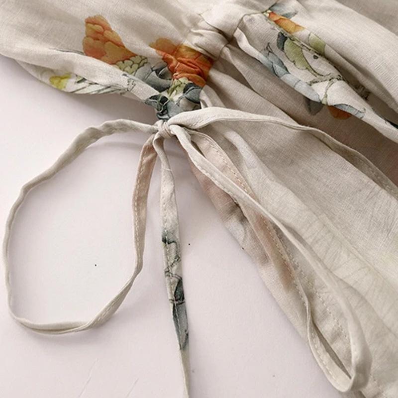 Dress Women Summer Floral Soft Casual Versatile Skirt Loose Skin-friendly Waisted Hemp Dresses