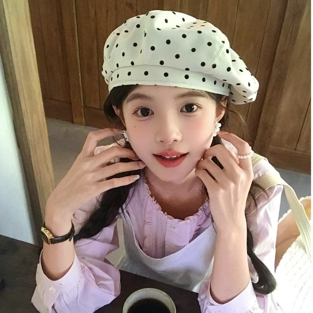 Literary Polka Dot Berets Artistic Newsboy Hat Versatile Painter Hat for Women