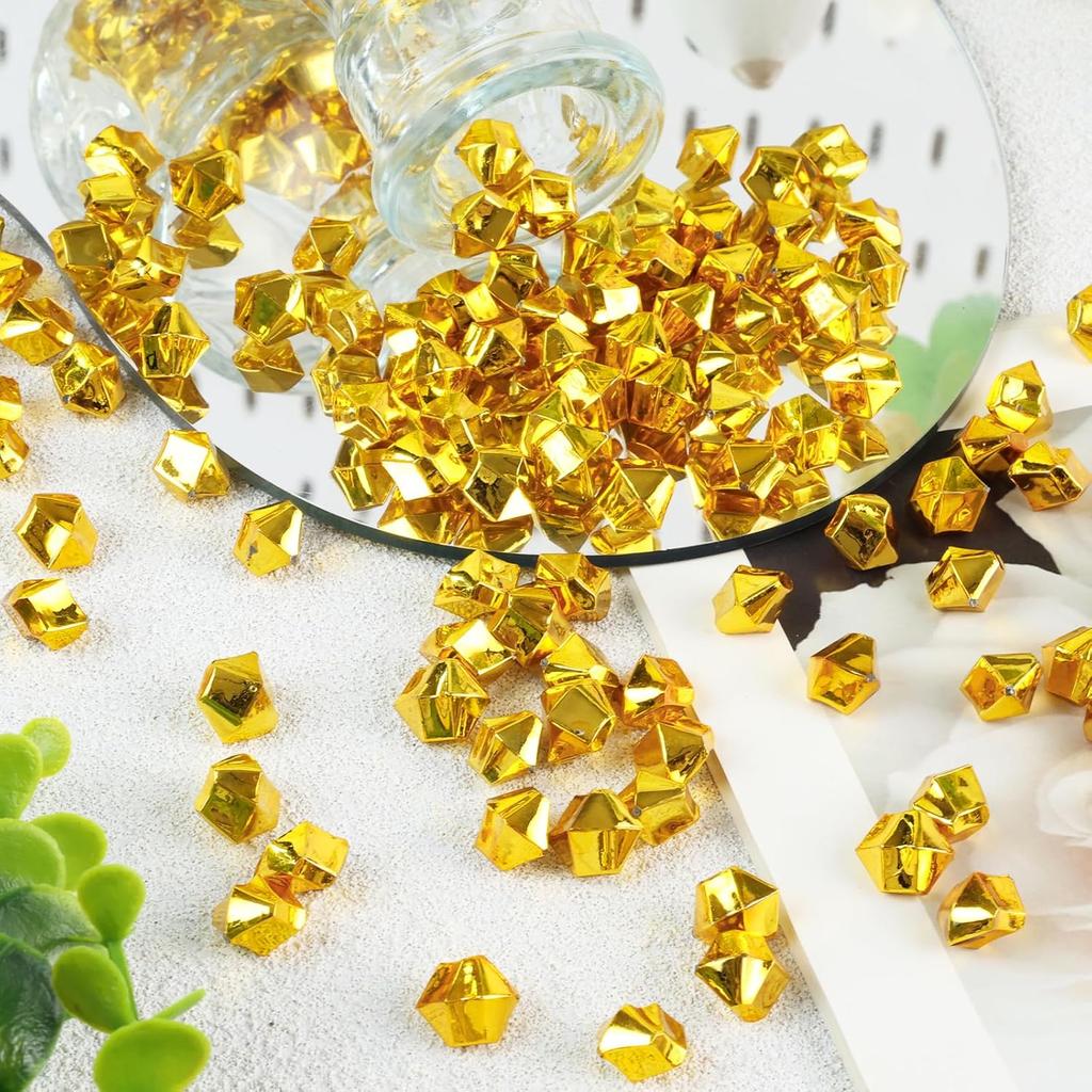 DomeStar 550PCS Gold Vase Fillers, Acrylic Fake Crushed Ice Fake Rocks Gold Nuggets Gems Plastic Diamonds for Vase Fillers Centerpiece Table Scatter