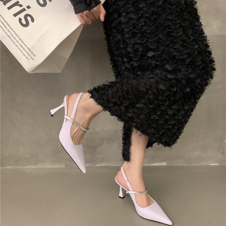 New European and American Summer Pointed Fairy Fashion Transparent String Rhinestone Satin Wine Glass and Bag Head Trend Versatile Sandals