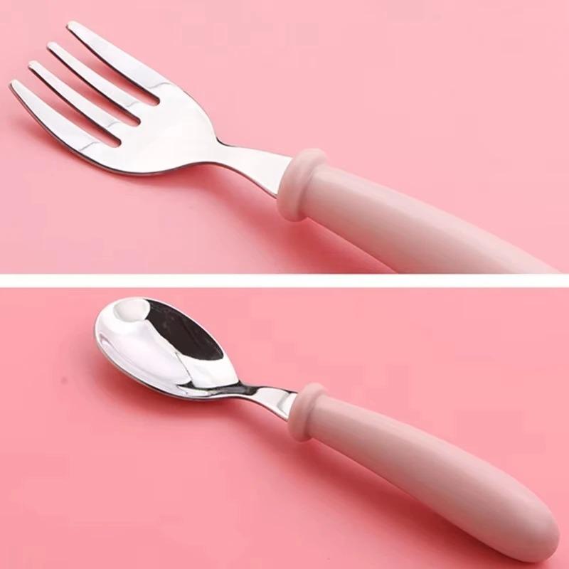 Stainless Steel Baby Gadgets Tableware Set Cartoon Toddler Dinnerware Cutlery Utensil Infant Food Feeding Spoon Fork