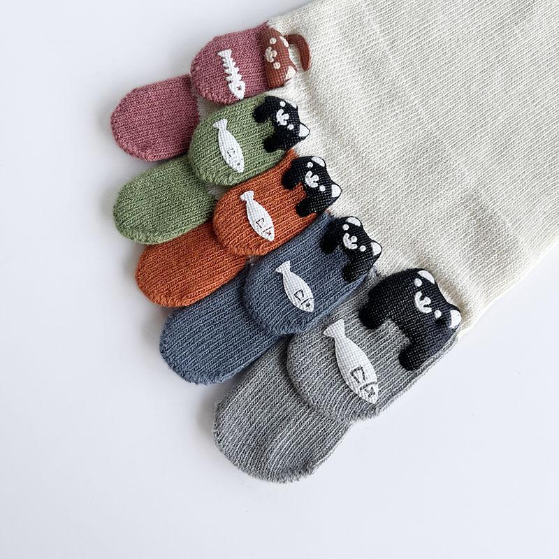 1/5 Pairs Toe Socks Women Girl Cotton White Cute Cartoon Bear Fish Print Soft Beautiful Fashions Ankle Boat Five Finger Socks