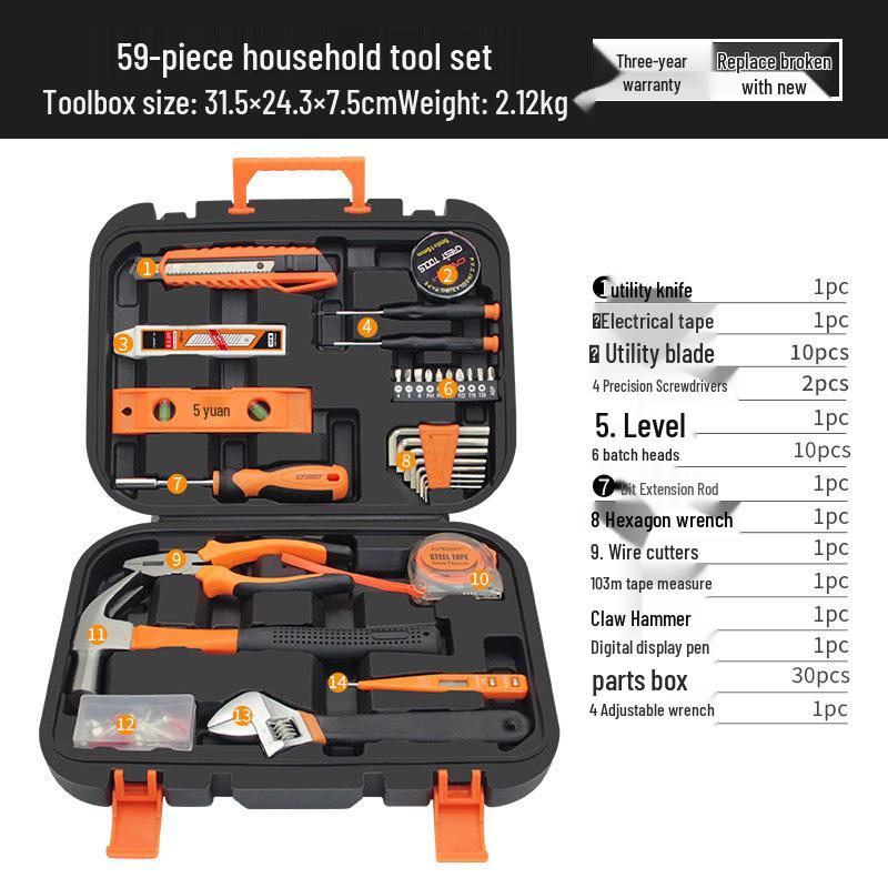 Zestaw narzędzi Rede Home: Rodzinny Zestaw Naprawczy ze Śrubokrętami, Młotkiem, Kluczami i Elementami Złącznymi.