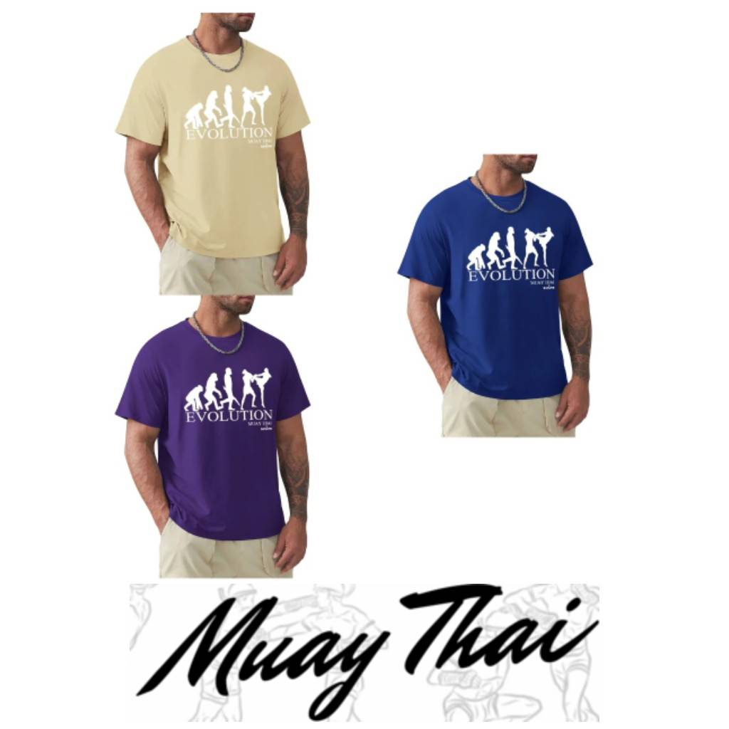Evolution Muay Thai T-Shirt Kick Boxing 3D Print Unisex Men Women Short Sleeve Round Neck MMA Mix Martial Art Training Fighting