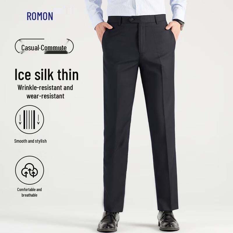 Luomeng Men's Anti-wrinkle Non-iron Straight-Leg Suit Trousers