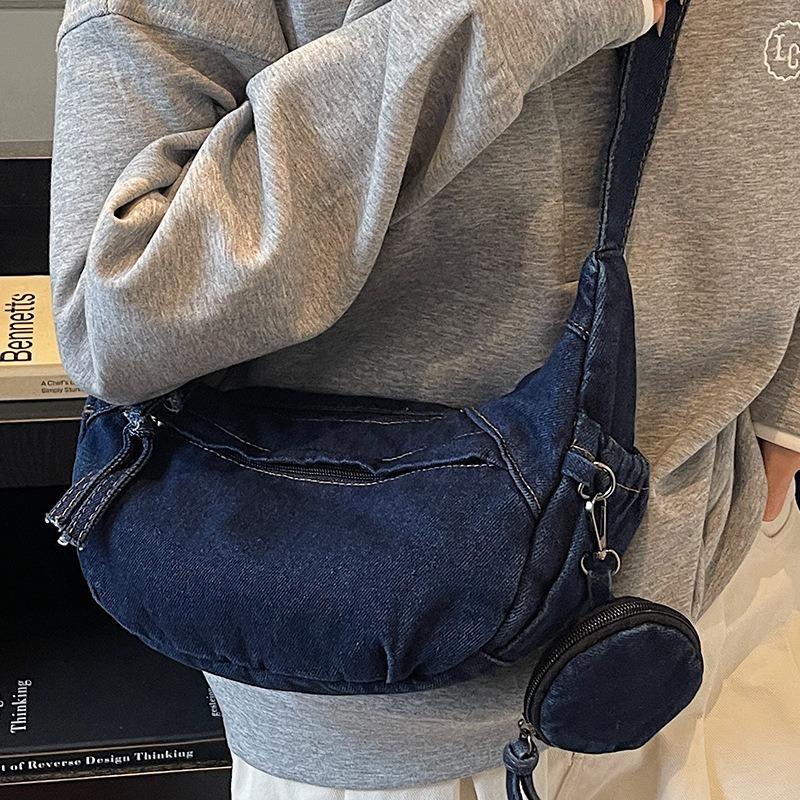 Large capacity denim bag women's autumn new casual messenger bag college students commuting tote bag