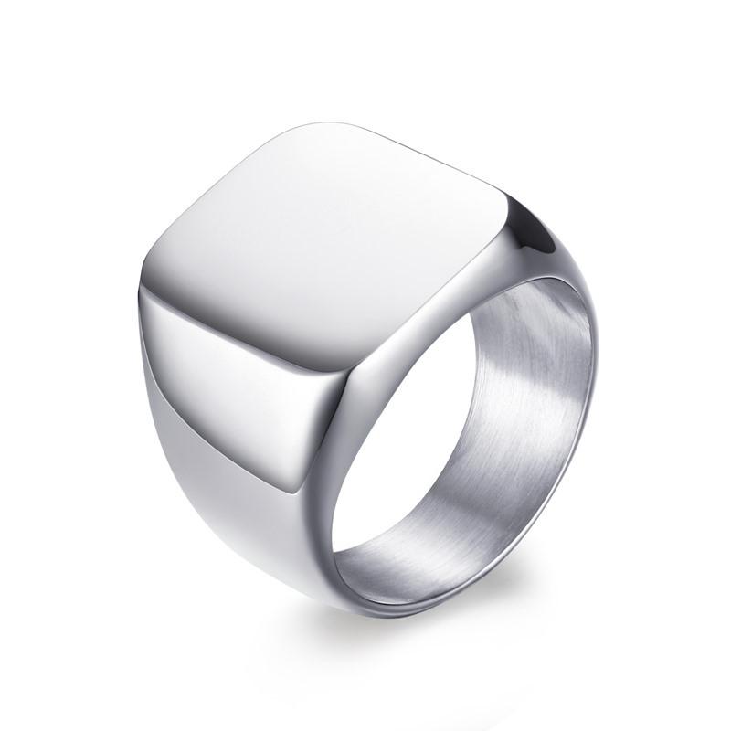Men's Stainless Steel Square Ring – European & American Style, Engravable for Graduation - Model RC-294