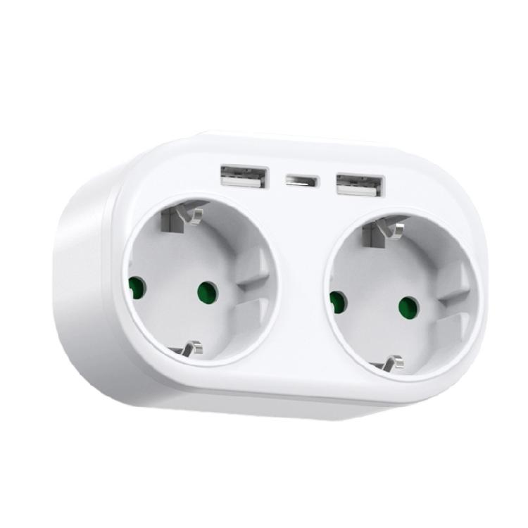 Wall Mounted EU Power Adapters Convert German Standard Outlet To Double Socket & USB Charging Port for International
