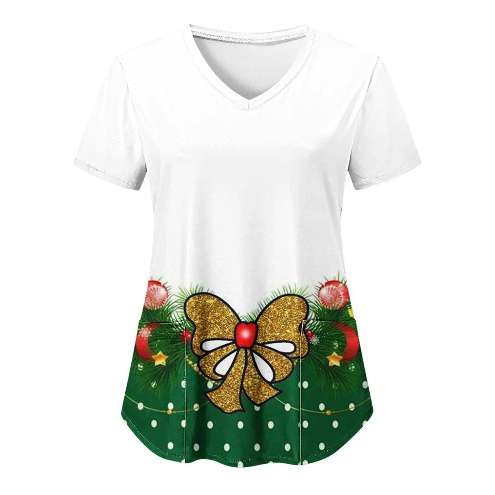 Fruit Plus Size V-Neck Tops Pockets Women Working Uniform Nurse Orange Banana Wear Print Femme Blouse Medical Uniforms Shirts