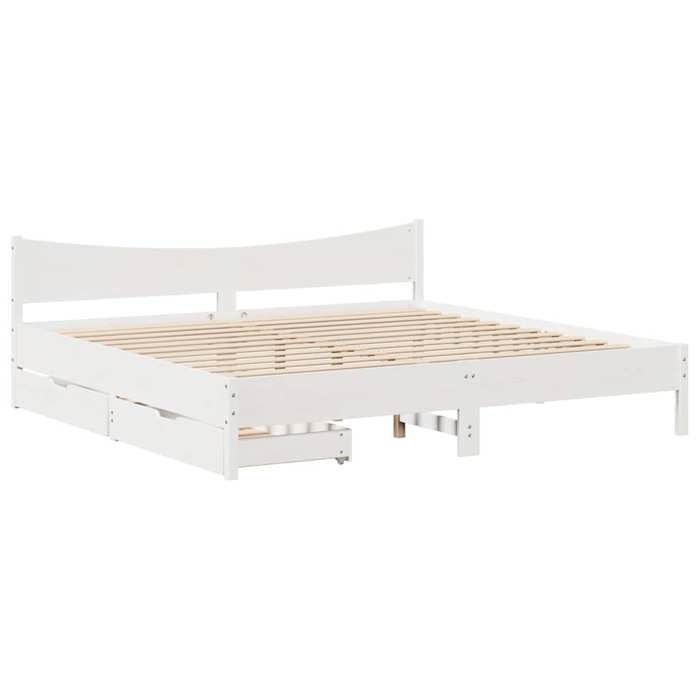 VidaXL Cadre de lit avec tiroirs blanc 180x200 cm bois de pin massif, sommier, cadre de lit double, cadre de lit en bois 3301897