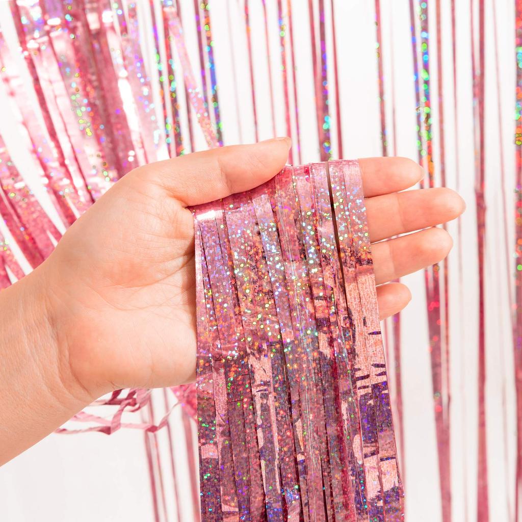 BRAVESHINE 2-Piece Tassel Curtain Set Sparkling Background Bright Gloss Birthday Party Decor 100cm*250cm