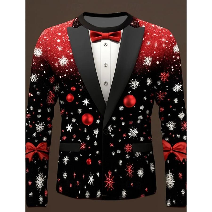 Women 3d clothes Kerstboom Sneeuwvlok Vlinderdas Heren 3D Print O-Hals T-shirt Tee Feest Casual Kerst Thema T-shirt Rood Lange Mouw Tops XL