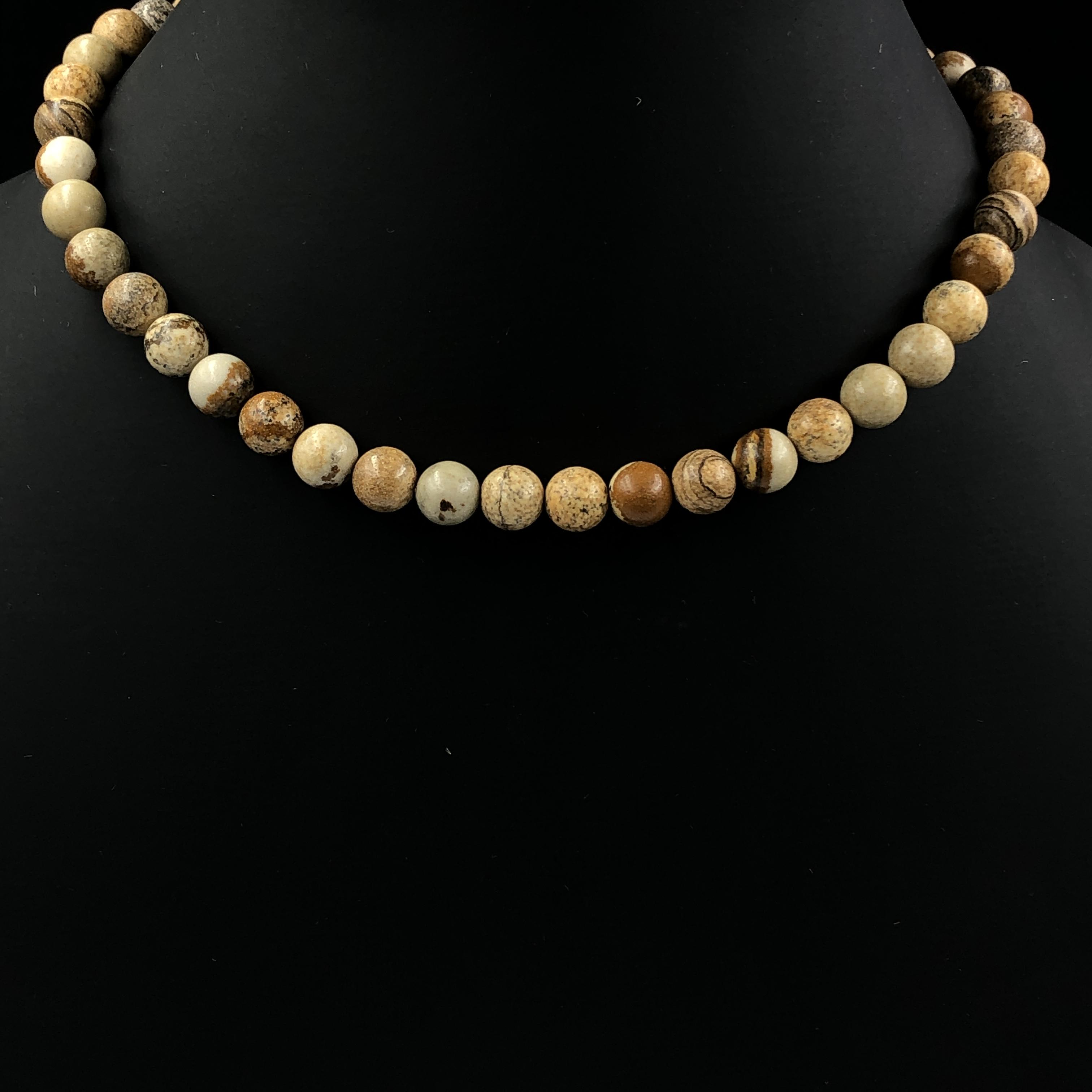 

8mm Natural Picture Jasper Gemstone Round Beads Pretty Necklace 17-20 Handmade Beads Chain Choker For Her 8BN-37