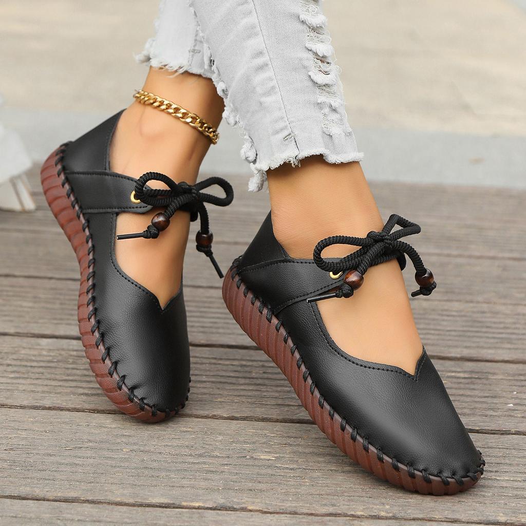 British Style Retro Round Head Soft Sole Women's Leather Shoes Large Size Light Soft Sole Casual Shoes