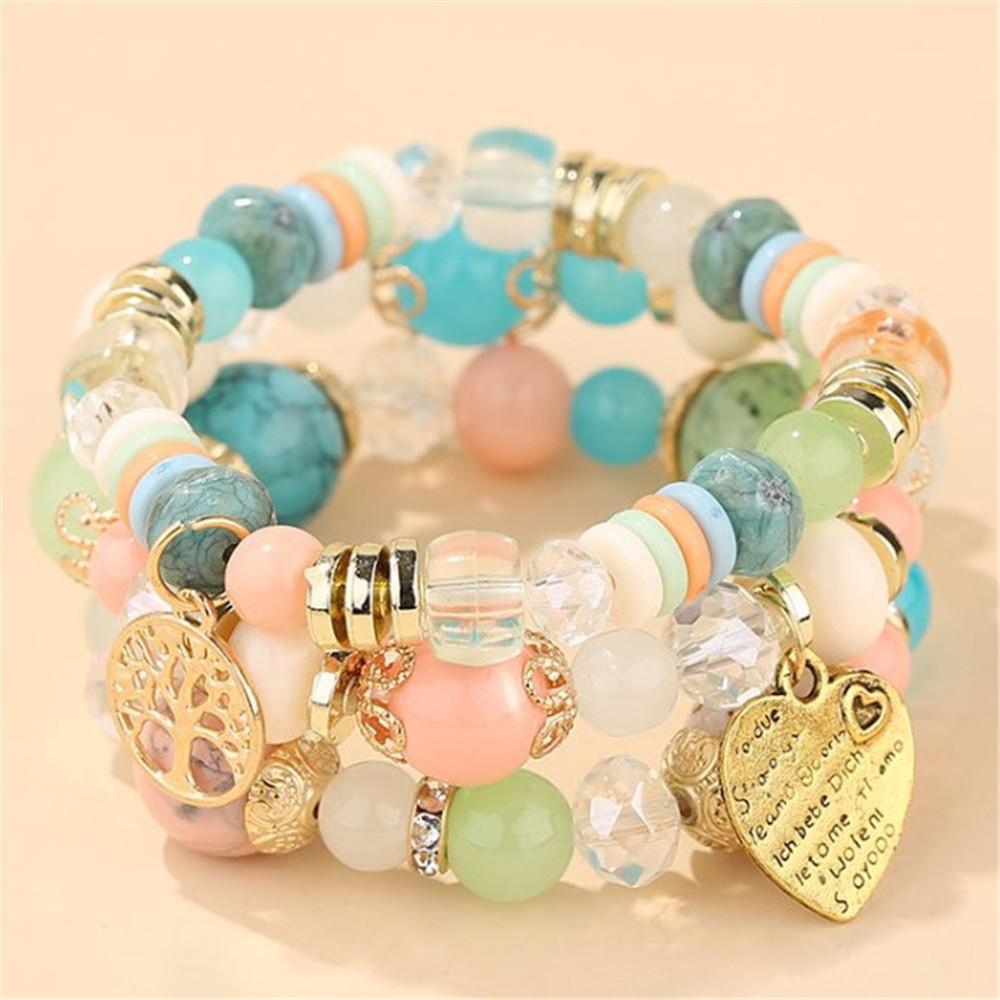 DIEZI Bohemian White Crystal Beads Strand Bracelets For Women Girls Ethnic Tree Of Life Charm Wrap Bracelet Pulseira Feminina