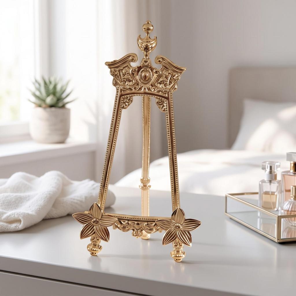 Tabletop Frame Stand Ornate with Crowned Golden Finish-Tone