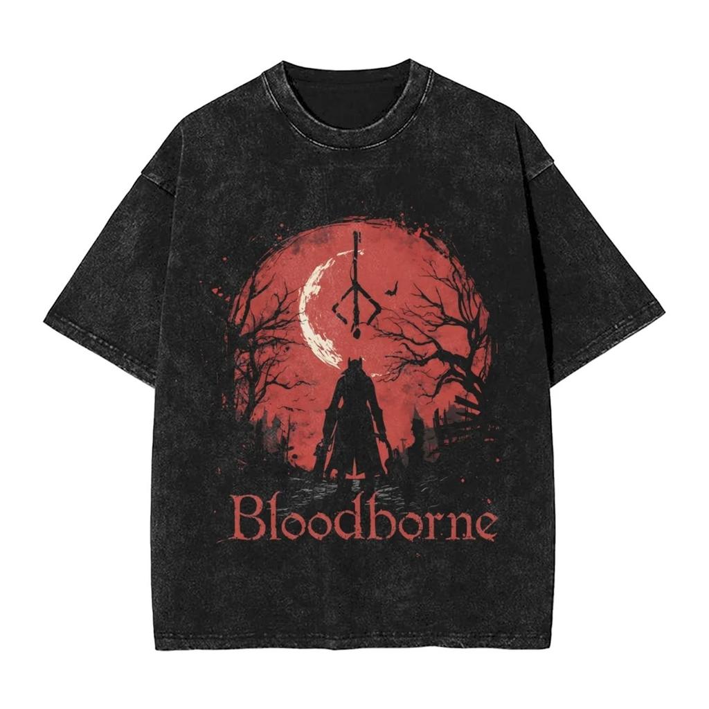 Hot Game Peripherals Bloodborne Darks Souls Graphic Print TShirt Streetwear Vintage Washed Cotton Top Oversized Summer New Tees