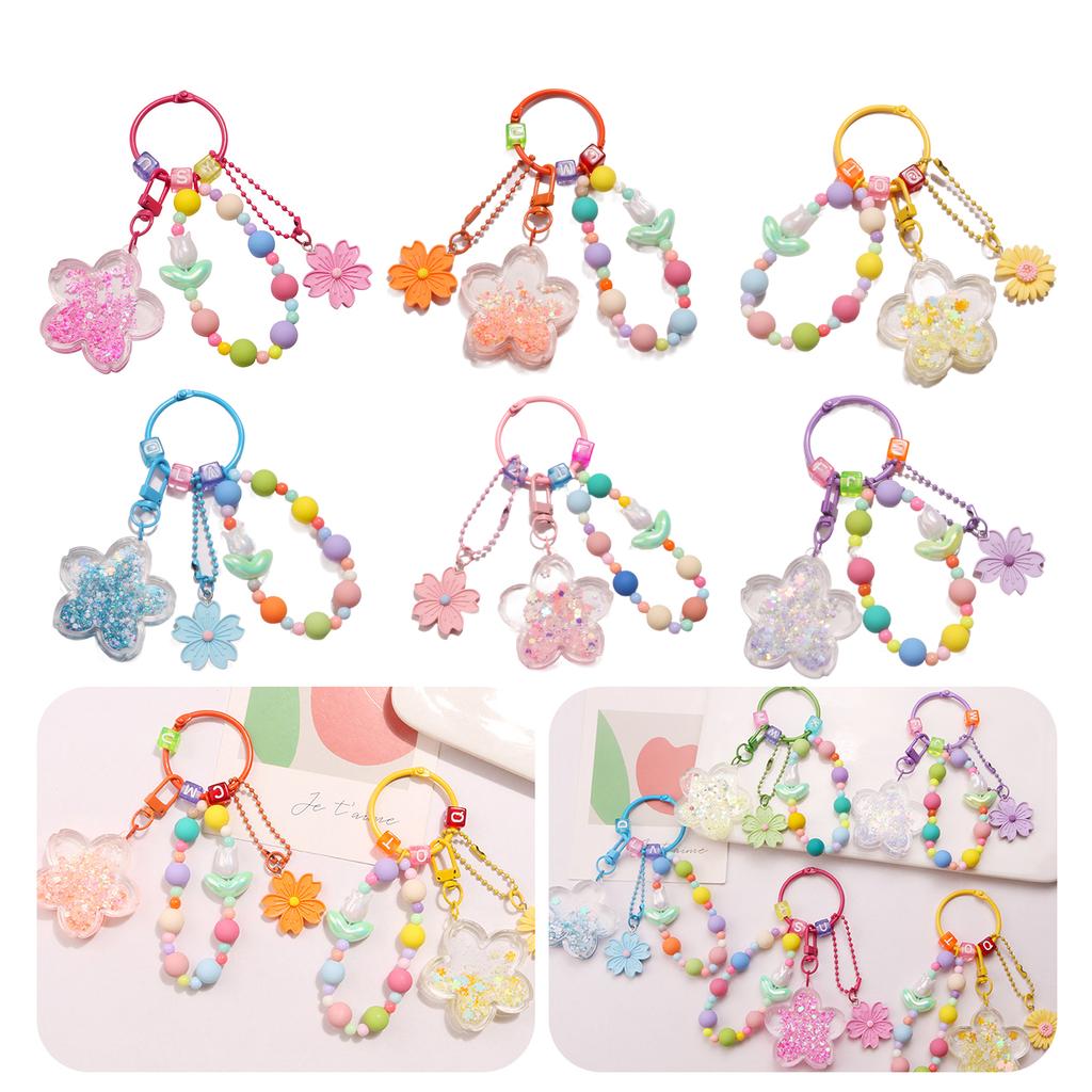 Acrylic Flower Keychain with Quicksand Charm Eye catching Moving Sand Keyring Keys Chain Ornament for Bag Phone Cover