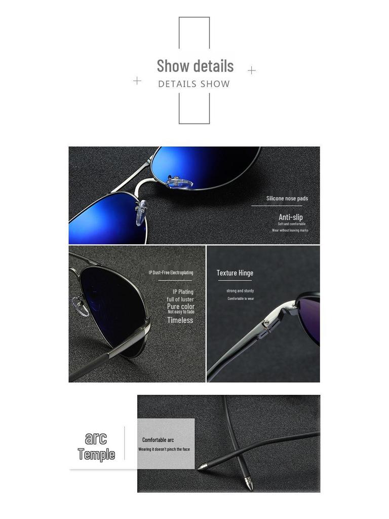 Men's Vintage Large Frame Polarized Driving Sunglasses - Spring Leg Frog Mirror HD 8503