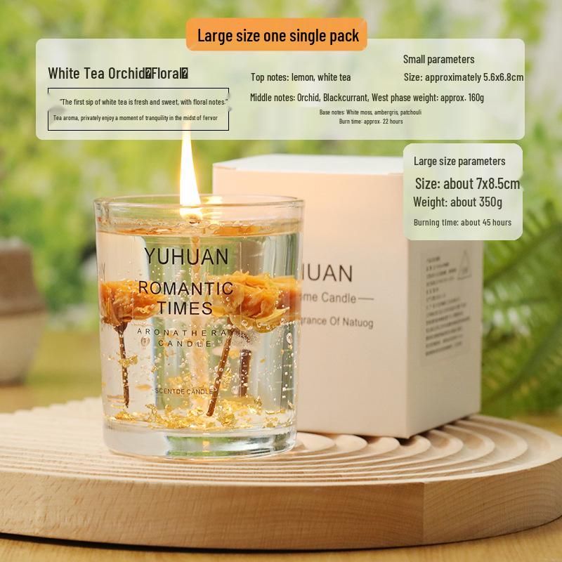 Real Flower Gold Foil Scented Soy Wax Candle - Aromatherapy Essential Oil in Glass with Floral Art Fragrance.