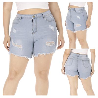 Women Summer Plus Size Short Jeans Denim Female Pockets Wash Hole Denim Shorts