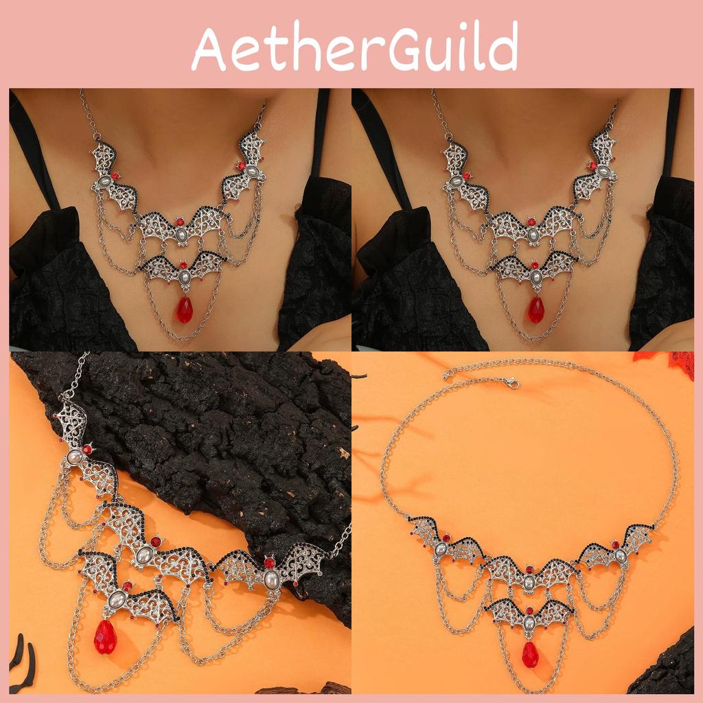 Halloween Themed Bat Pendant Necklace With Alloy And Geometric Design For Gift And Fashion