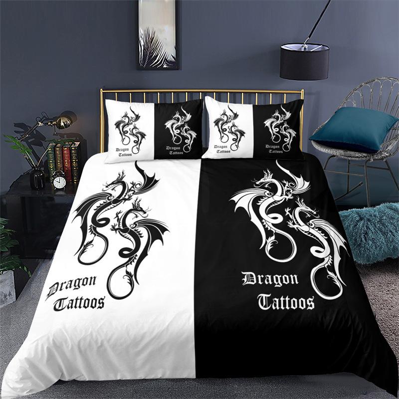 3D Dragon Series Home Bedding Set Beast Personalized Print Quilt Cover and Pillow Case 2/3 Pieces DE200 * 200 Men's Room Full Size Home Decoration