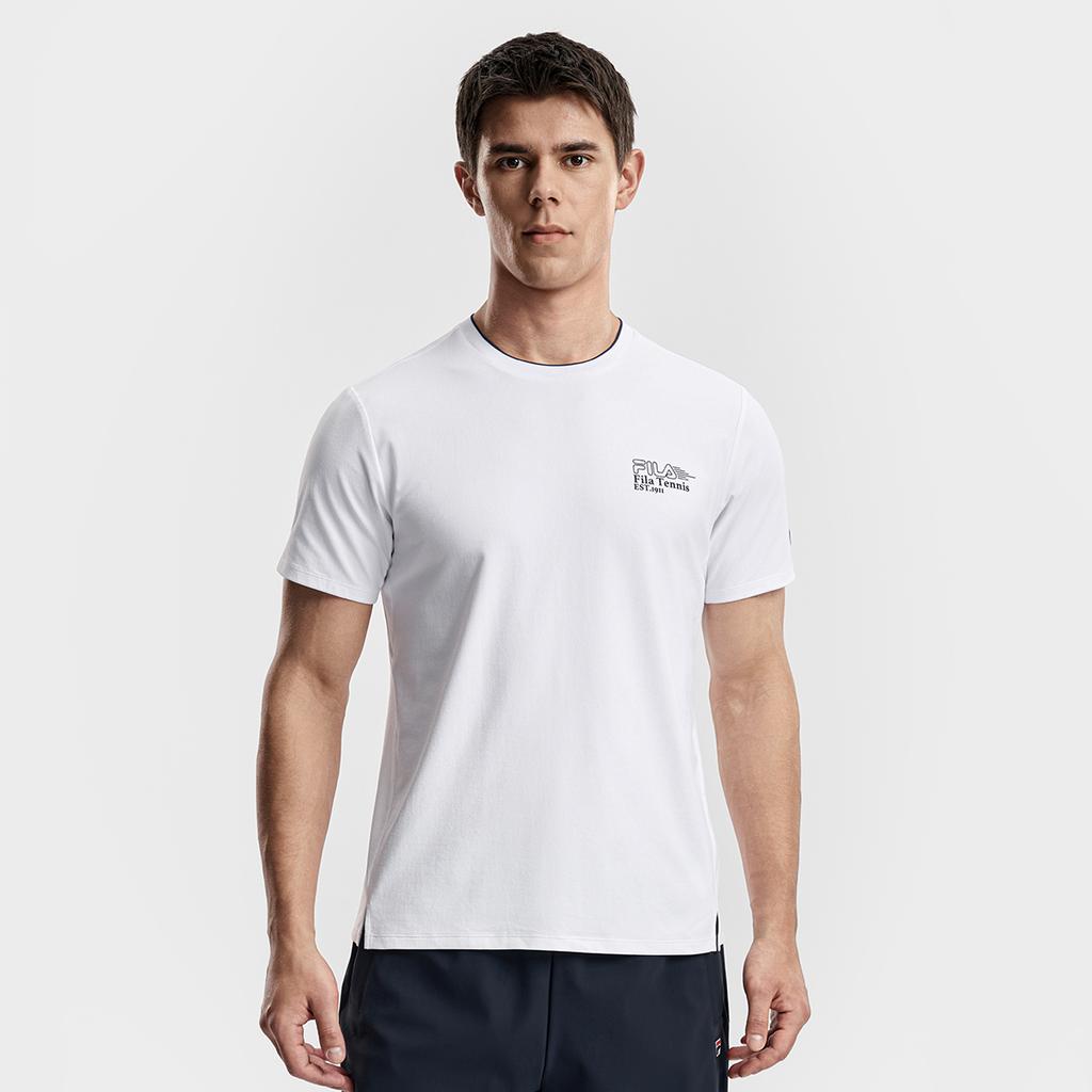 FILA Tennis Fashion Classic Minimalist Retro Sports Casual Versatile Comfortable Short Sleeve T-Shirt Men tops Jade-White A11M613102FWT