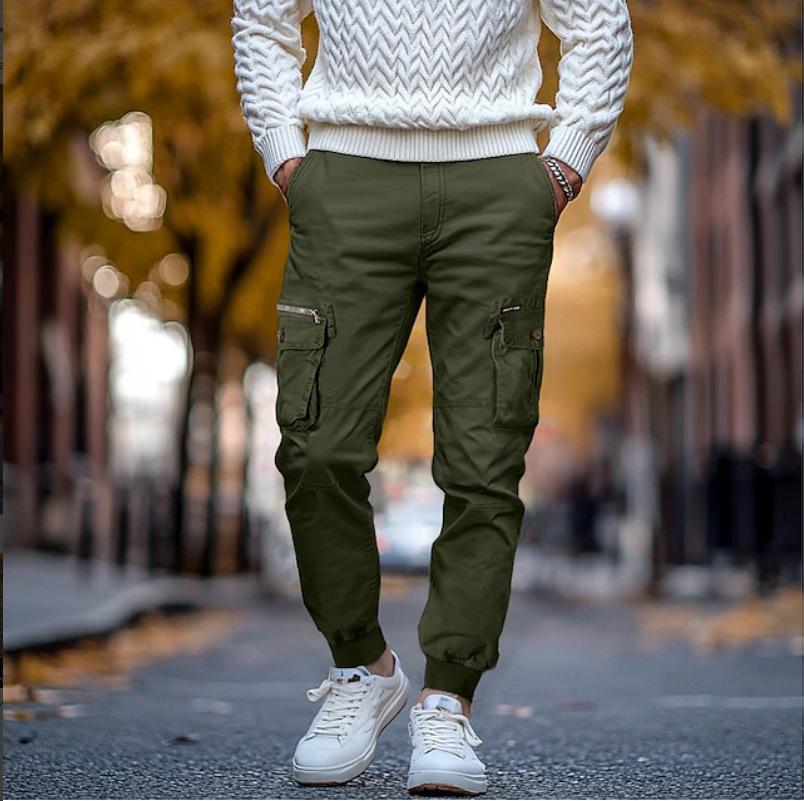 Mens Plus Size Multiple Pockets Casual Elastic Cuff Cargo Pants