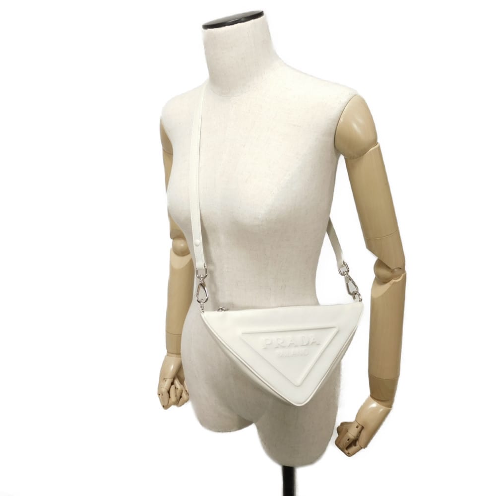 Used 11569 Triangle Mini Bag 1BC543 2BYA F0009 7921 Calfskin Chain Bag 2WAY RFID IC Logo Embossed Bianco Women's from