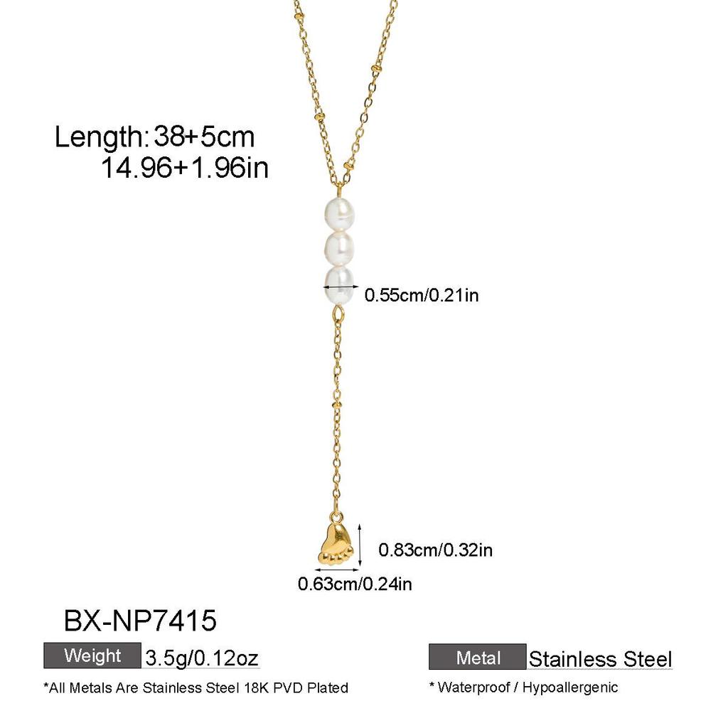 Elegant Y-Shaped Ocean Element Titanium Necklace, 18K Gold Plated, Fashionable Vacation Style for Women