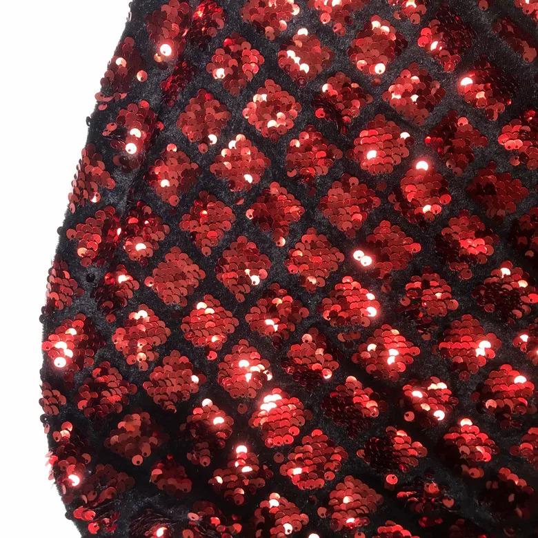 1yard Velvet Bottom Diamond Square Grid Sequin Embroidery Fabric DIY Evening Dress Skirt Design Fabric for Clothing